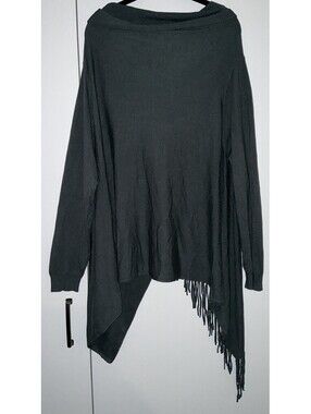 ANTHROPOLOGIE LOVESTITCH Women Wrap Front Fringe Long Sleeve Knit Top Bohemian